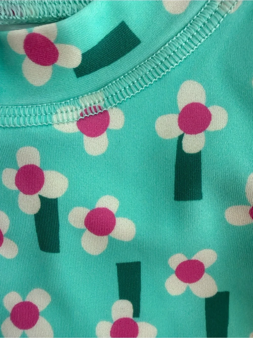 Hanna Andersson Rashguard & Skirted Bikini Bottoms Flowers on Green 18-24M NEW